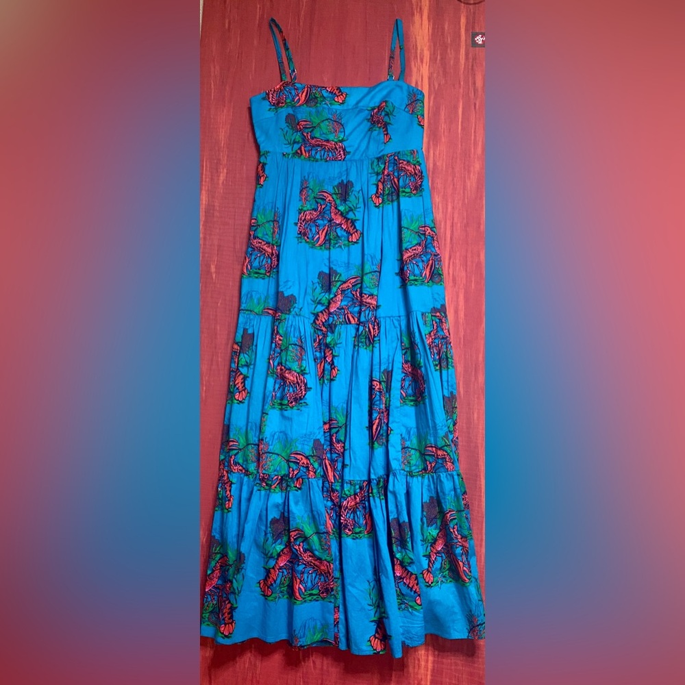 J.Crew Tiered Turquoise Lobster Print Midi Dress - Picture 7 of 7